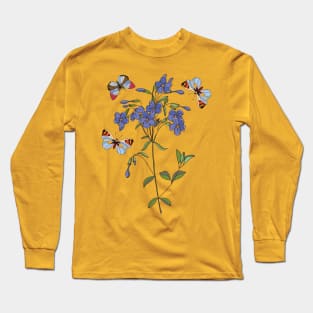 Botanical illustration a plant and a butterfly Long Sleeve T-Shirt